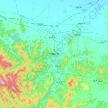 Shuangyashan topographic map, elevation, terrain