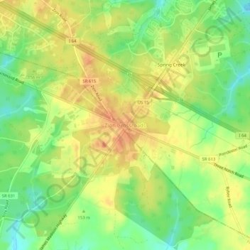 Zion Crossroads topographic map, elevation, terrain