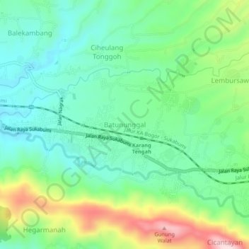 Batununggal topographic map, elevation, terrain