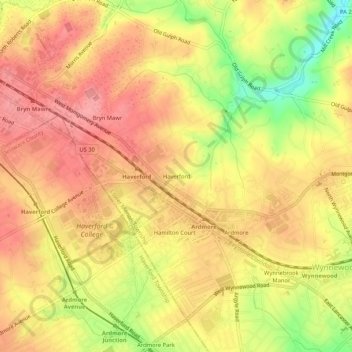 Haverford topographic map, elevation, terrain