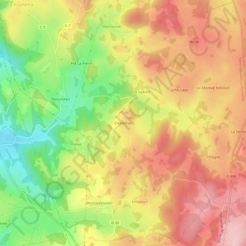 Chadiéras topographic map, elevation, terrain