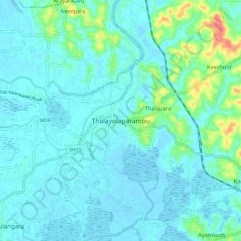 Thalayolaparambu topographic map, elevation, terrain