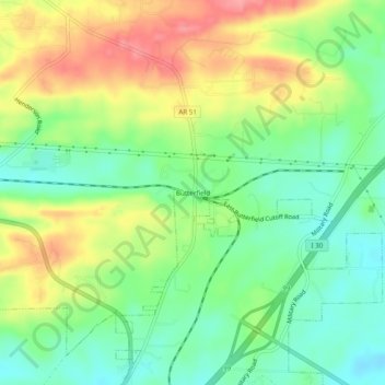 Butterfield topographic map, elevation, terrain
