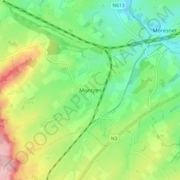 Montzen topographic map, elevation, terrain