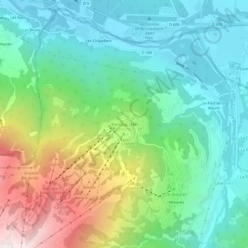 Pra-Loup 1600 topographic map, elevation, terrain