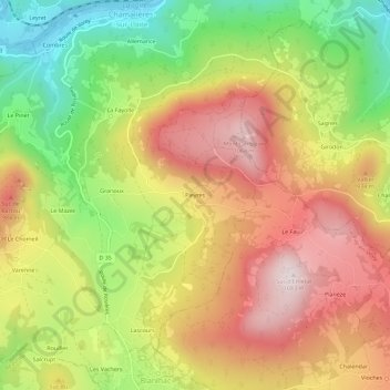 Pieyres topographic map, elevation, terrain