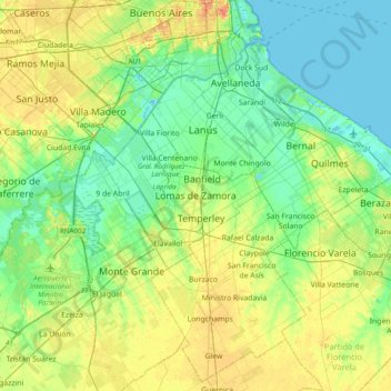 Lomas de Zamora topographic map, elevation, terrain
