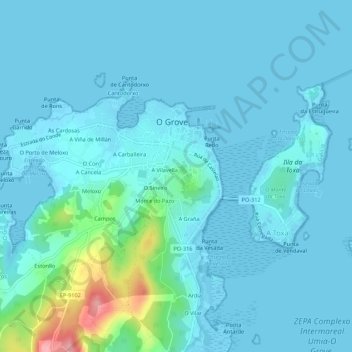 Os Pardiños topographic map, elevation, terrain