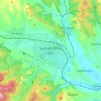 Spišská Nová Ves topographic map, elevation, terrain