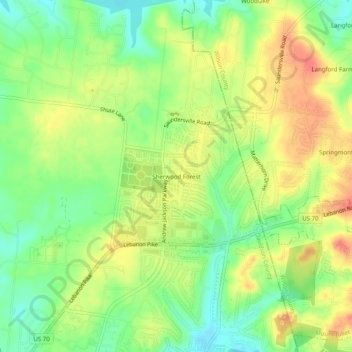 Sherwood Forest topographic map, elevation, terrain