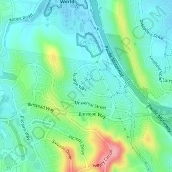Studio Village topographic map, elevation, terrain