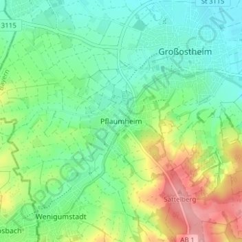 Pflaumheim topographic map, elevation, terrain