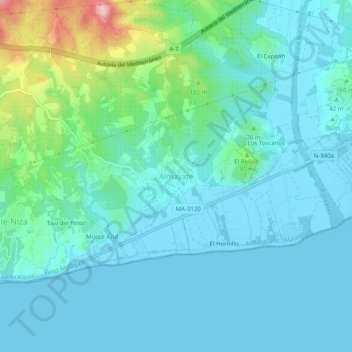 Almayate topographic map, elevation, terrain