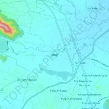 Attur topographic map, elevation, terrain