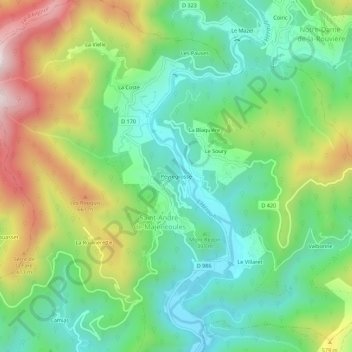 Peyregrosse topographic map, elevation, terrain