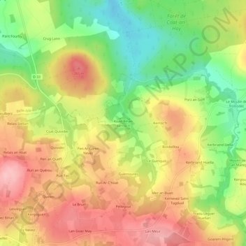 Koad Bihan Kerroc'h topographic map, elevation, terrain