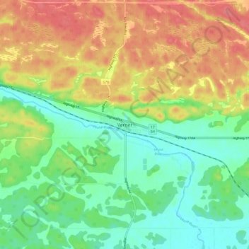 Verner topographic map, elevation, terrain