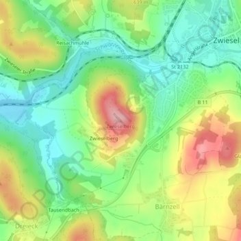 Zwieselberg topographic map, elevation, terrain