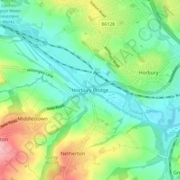 Horbury Bridge topographic map, elevation, terrain