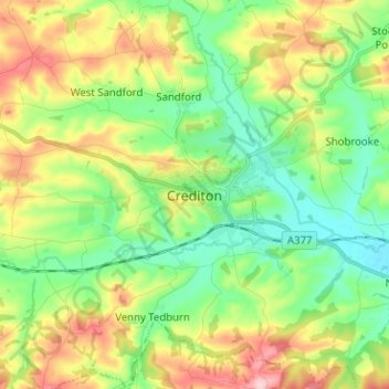 Crediton topographic map, elevation, terrain