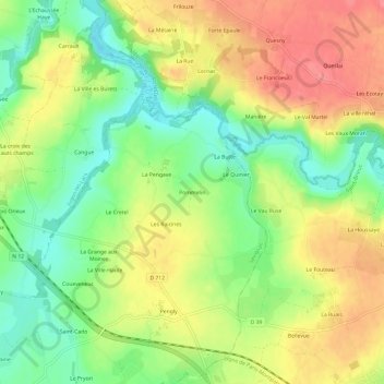 Pommelin topographic map, elevation, terrain