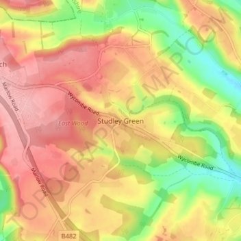 Studley Green topographic map, elevation, terrain