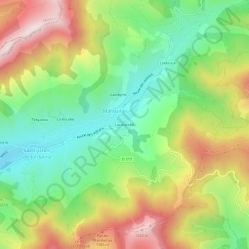 Larmandie topographic map, elevation, terrain