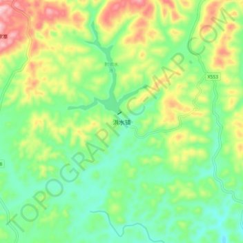 洪水镇 topographic map, elevation, terrain
