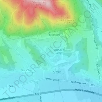 Red Bull Ring topographic map, elevation, terrain