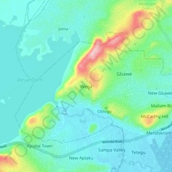 Weija topographic map, elevation, terrain
