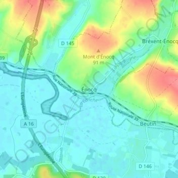 Énocq topographic map, elevation, terrain