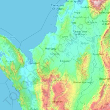Córdoba topographic map, elevation, terrain