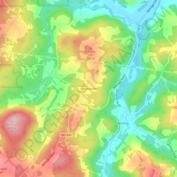 Bevansville topographic map, elevation, terrain
