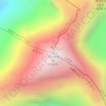 Kawagarbo topographic map, elevation, terrain