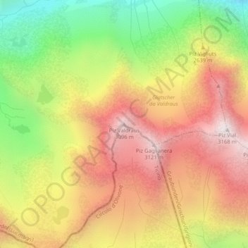 Piz Valdraus topographic map, elevation, terrain