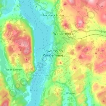 Bowness on Windermere topographic map, elevation, terrain