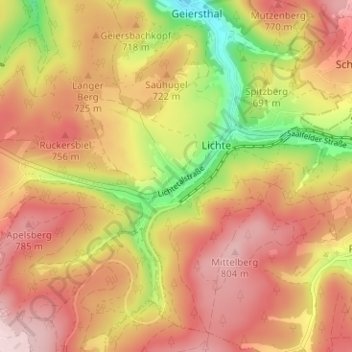 Hügel topographic map, elevation, terrain