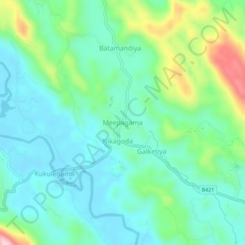 Meepagama topographic map, elevation, terrain