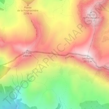 Col de Chorges topographic map, elevation, terrain