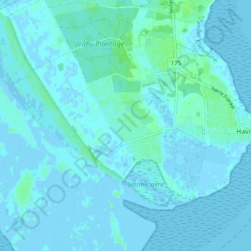 Sønderstrand topographic map, elevation, terrain