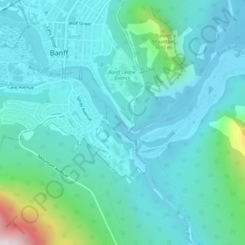Bow Falls topographic map, elevation, terrain