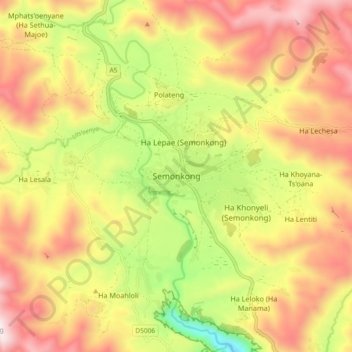 Semonkong topographic map, elevation, terrain