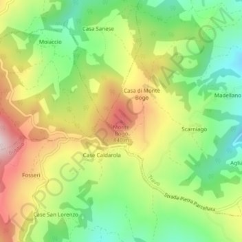 Monte Bogo topographic map, elevation, terrain