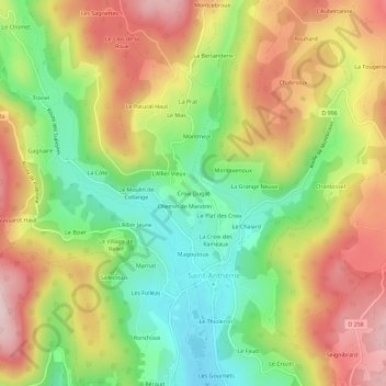Croix Dugat topographic map, elevation, terrain