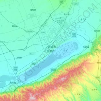 Yanhu topographic map, elevation, terrain