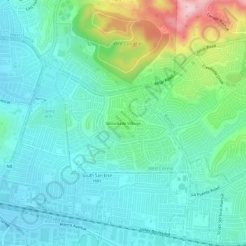 Woodside Village topographic map, elevation, terrain