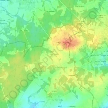 Lannouée topographic map, elevation, terrain