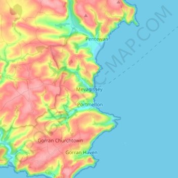 Mevagissey topographic map, elevation, terrain