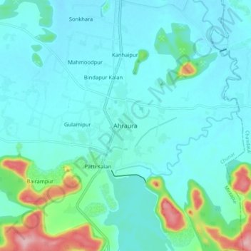 Ahraura topographic map, elevation, terrain