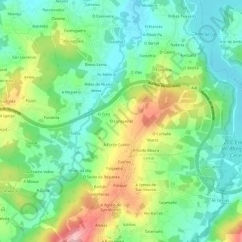 O Longueiral topographic map, elevation, terrain